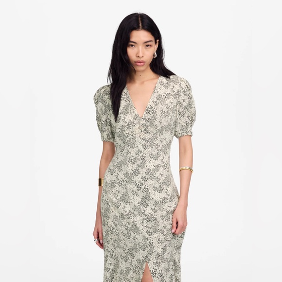 Madewell Women’s 12 Puff-Sleeve V-Neck Midi Dress in Floral NWT $158 - Picture 2 of 12